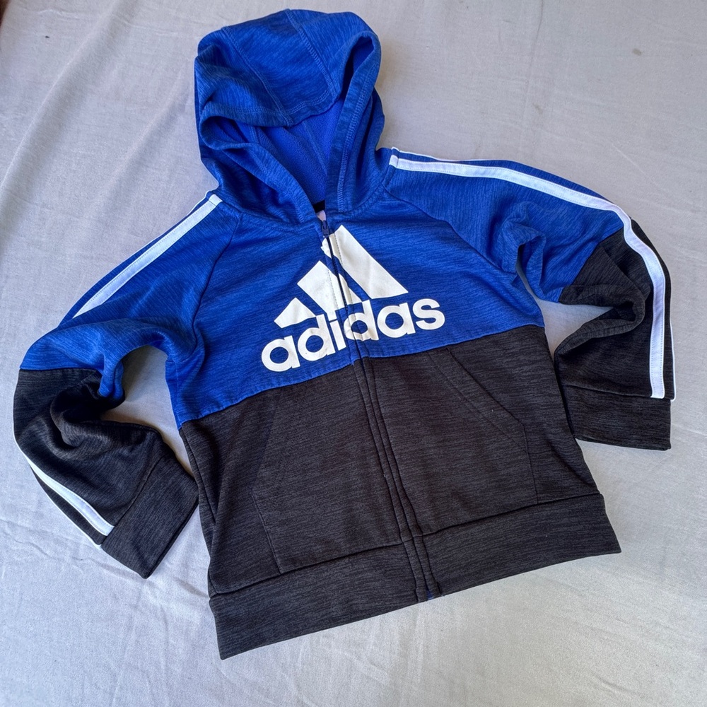 adidas Blue and Charcoal Hooded Zip Sweatshirt for Kids